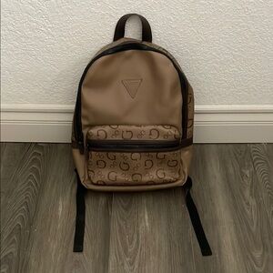 Guess Tan and Brown Monogram Backpack